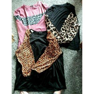 Lot of 3 NEW 2XL Shirts Leopard Print Long Sleeve